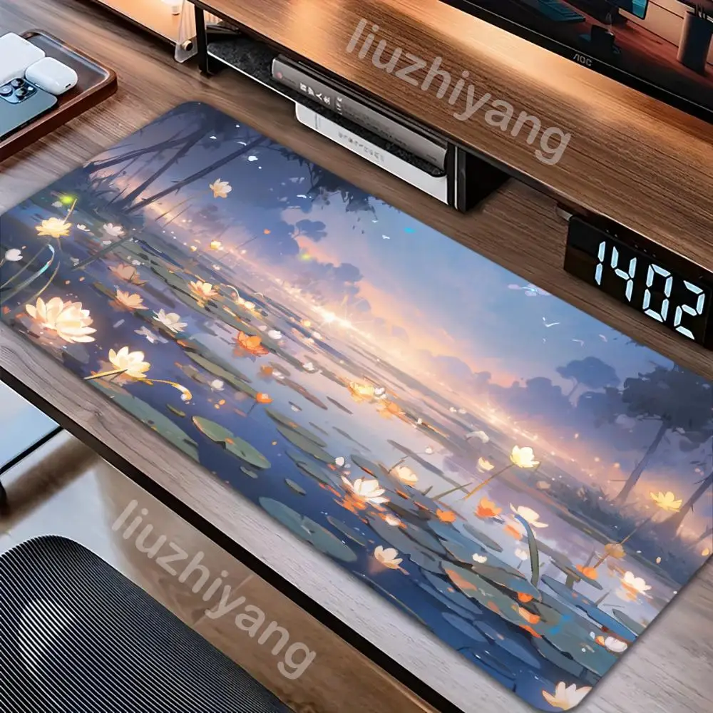 لوتس مشهد ماوس الوسادة كبيرة الكمبيوتر مكتب ألعاب الجدول حصيرة XXL المطاط المضادة للانزلاق مخيط حواف الكمبيوتر لوحة المفاتيح الحصير منصات مكتب طويلة #1