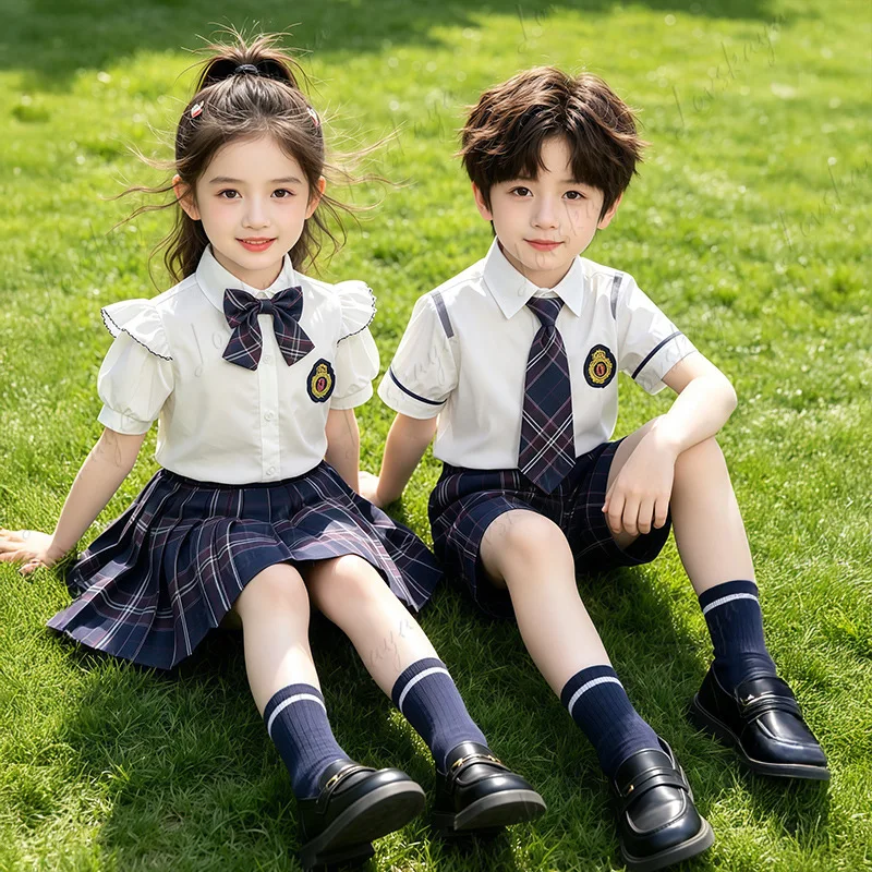 

Preppy Style School Uniform Summer Boys Girls Kindergarten Primary Graduation Stage Costume