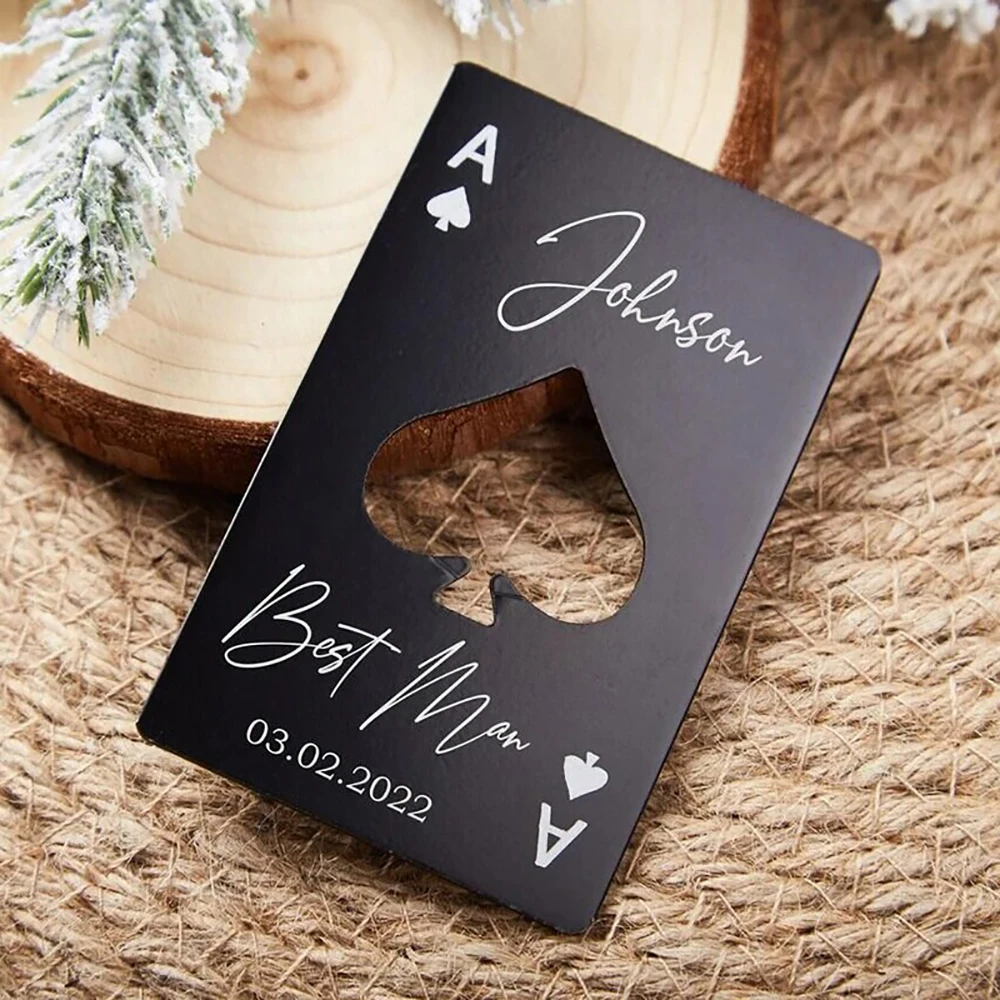 

5/10/30/50pcs Personalized Playing Card Bottle Opener Engraved Wedding Favors Brewery Hotel Restaurant Logo Party Private Gifts