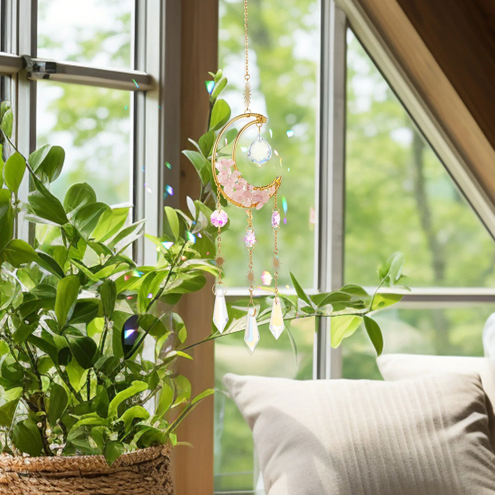 

Hanging Moon Suncatcher Elegant Glass Pendant for Window Home Bedroom Garden Rainbow Decor Gift Ornament Moon Car Accessories