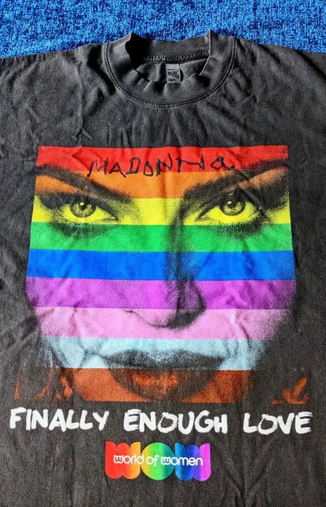 MADONNA FINALLY ENOUGH LOVE T-SHIRT OFFICIAL 2022 WOW PRIDE (RAINBOW LP SHOT)