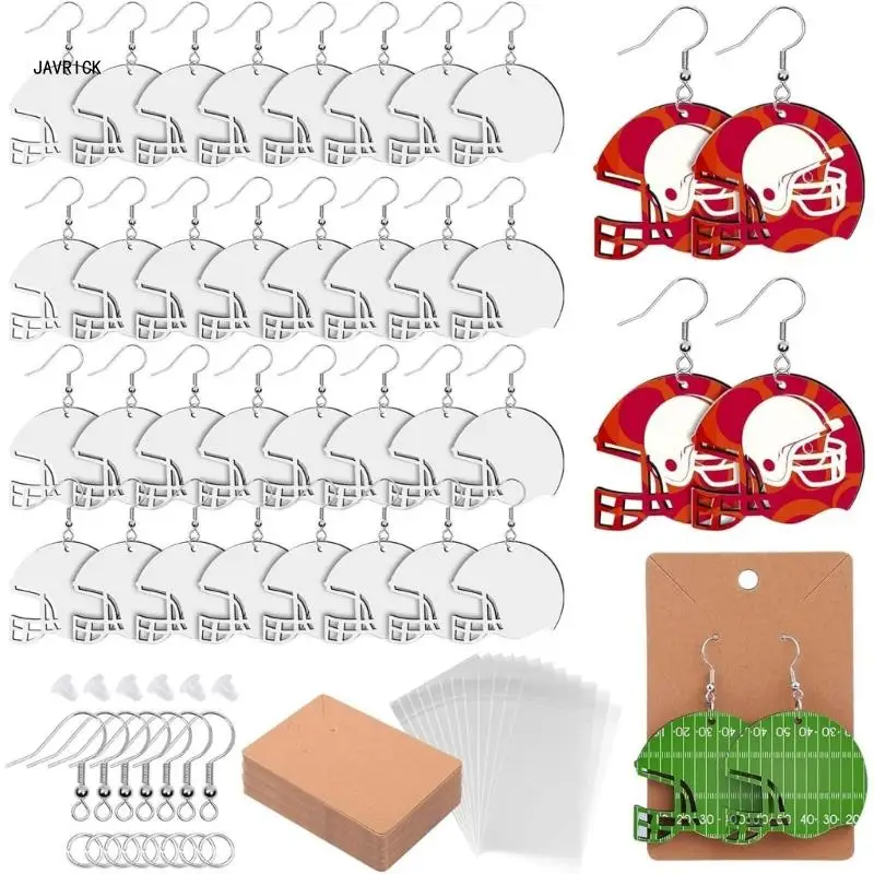 50 Pcs Alloy Earrings Unique Helmets/Football Sublimation Blanks Ear Rings Decor D0LC