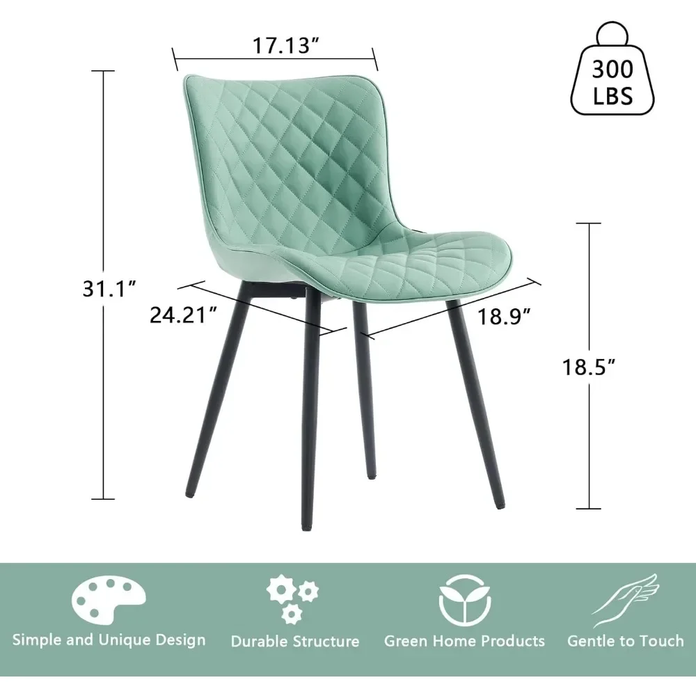 Modern PU Leather Dining Chairs Set Diamante estofados Accent Guest Dinner Chair, pernas de metal, meados do século, conjunto de 2