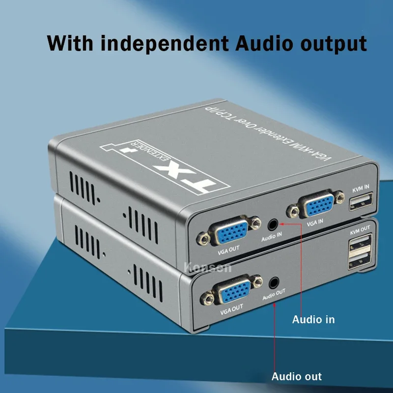 موسع VGA KVM عبر IP CAT6 Rj45 كابل 200 متر 1080P VGA إيثرنت موسع جهاز ريسيفر استقبال وإرسال عدة دعم لوحة مفاتيح وماوس USB