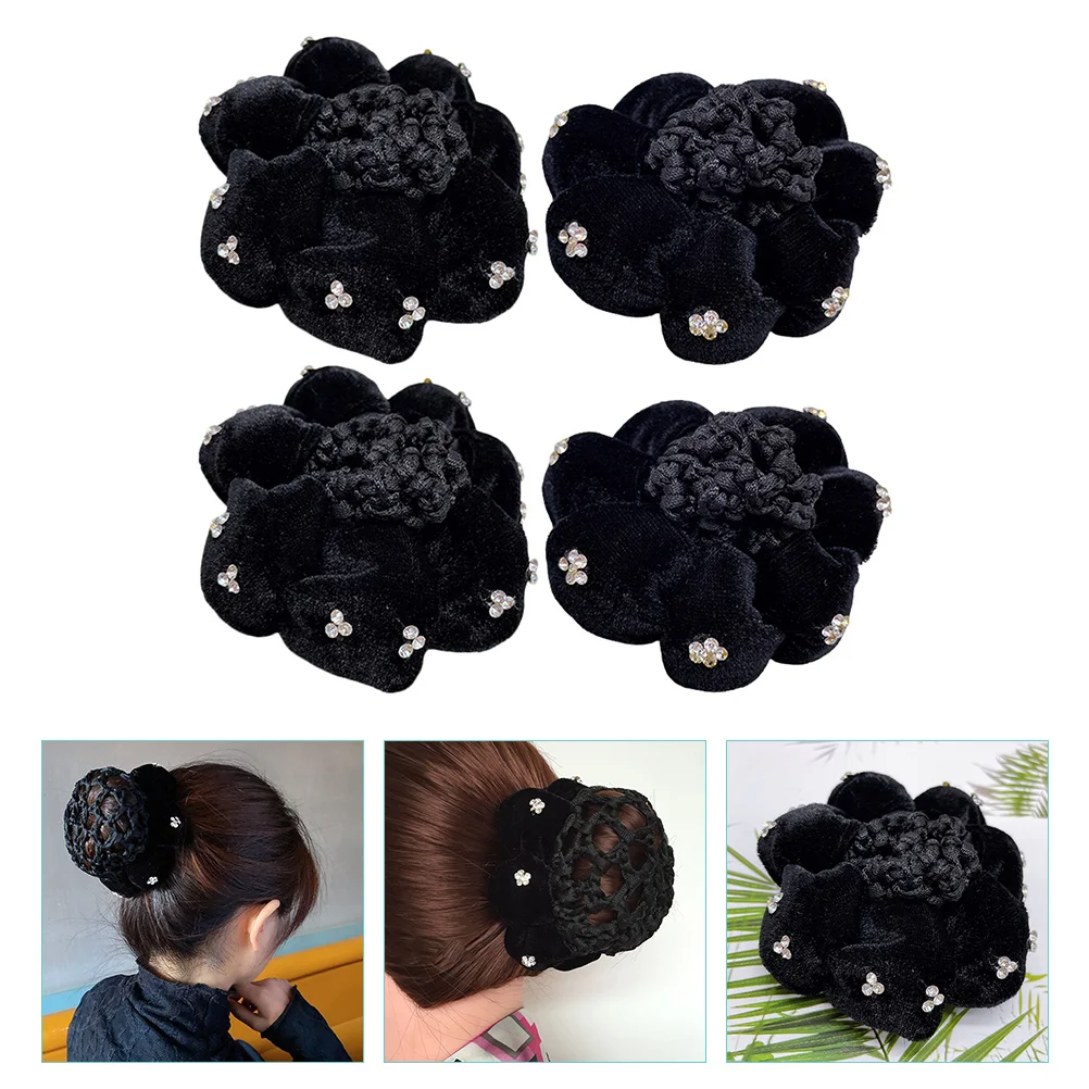 

4 Pcs Hair Net Bag Barrettes Nurse Bun Wraps Polyester Cover Holder Ballet Accessories for Girls