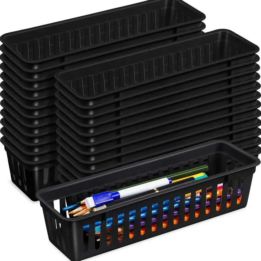 

24 Pcs Slim Plastic Storage Baskets Tray for Organizing 10.25 x 3.25 x 2.5 Inch Small Storage Bins Stackable Drawer Pencil Trays