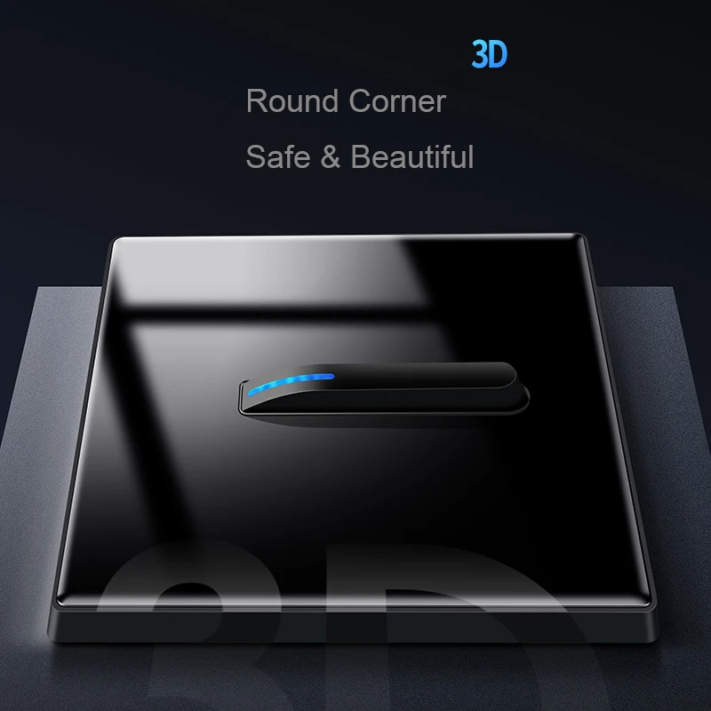 Wall Light Switch  Outlet Socket, Black Glass Piano Key, Round Corner, L6 RC Series, 1 Gang, 2 Gang, 3 Gang, 4 Gang