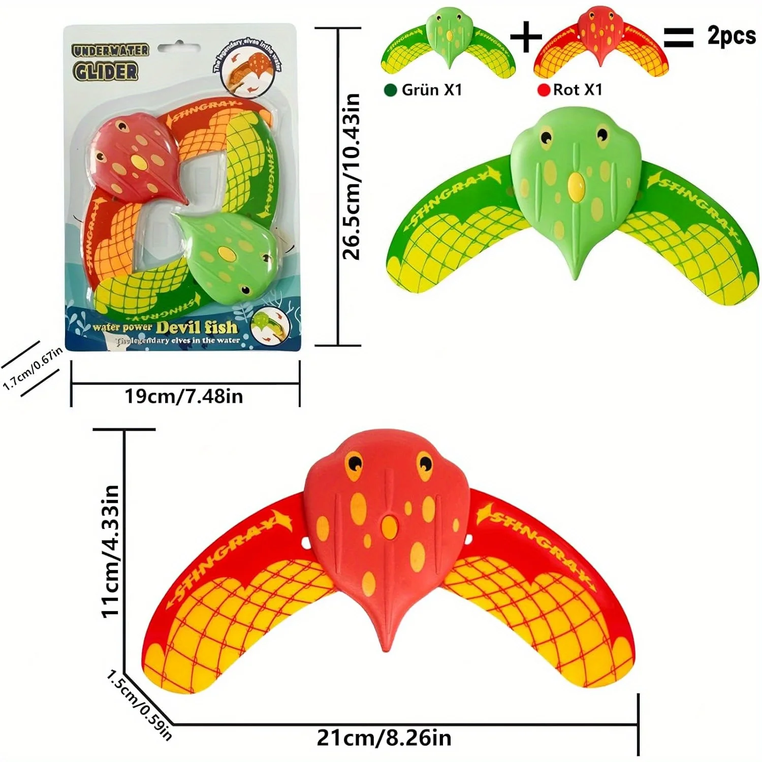 2 قطعة لعبة حمام السباحة على شكل سمكة الشيطان ، لعبة مائية للأطفال ، لعبة حمام السباحة ، حلقات الغوص ، لعبة الغوص ، للملاهي ، طائرة شراعية تحت الماء