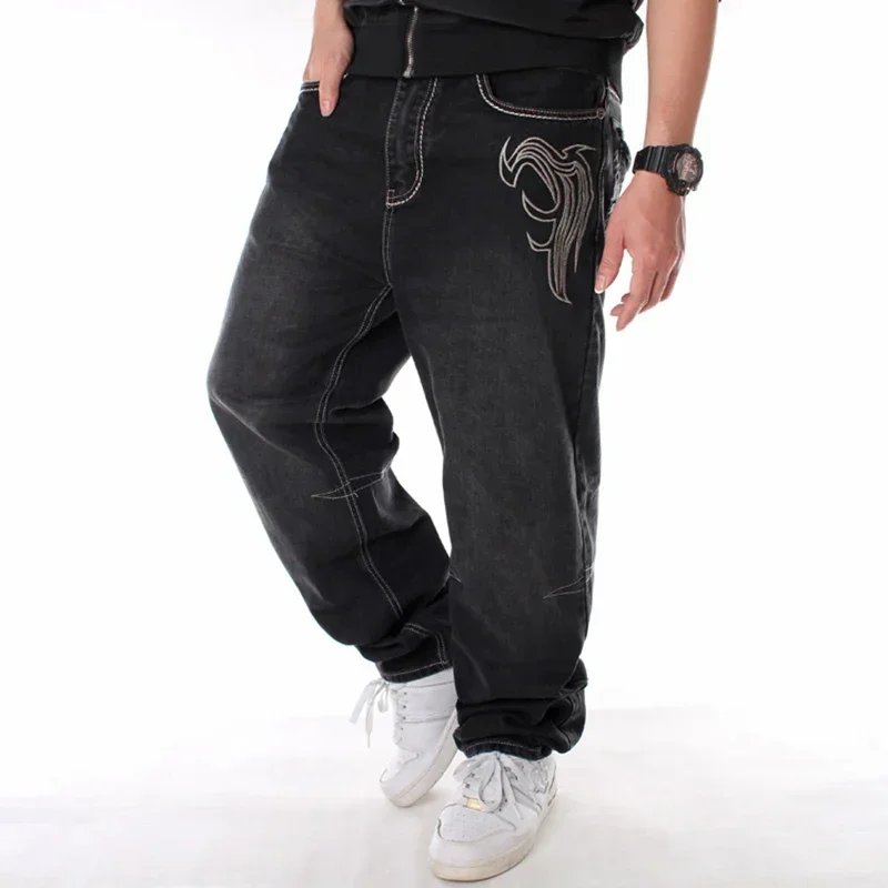 

Nanaco Man Loose Baggy Jeans Hiphop Skateboard Embroidery Denim Slacks Pants Men's Black Trousers Chinese Size 30-46