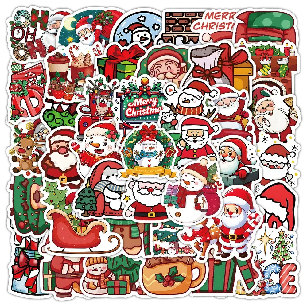 50PCS Cute Christmas Santa Claus Decorations Graffiti Stickers for Bicycle Hand Account Pencil Case RecordingYourLife Store