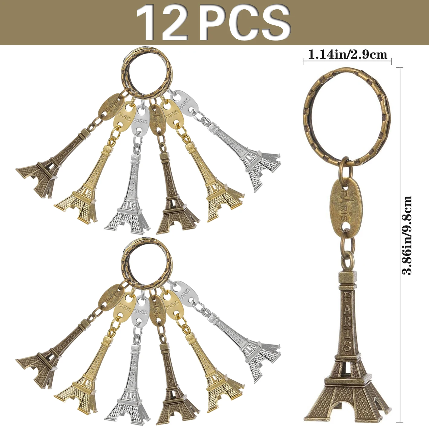 12Pcs New Eiffel Tower Key Chain Key Ring Car Motorcycle Keychain Metal Creative Model Keyring For Christmas Gift