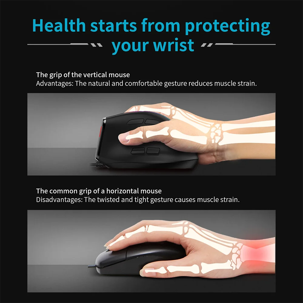 ZELOTES T-50 Mouse Wired Vertical Mouse USB 9  Buttons Ergonomic 12800DPI Adjust Optical RGB Gaming Mouse for PC Laptop Computer