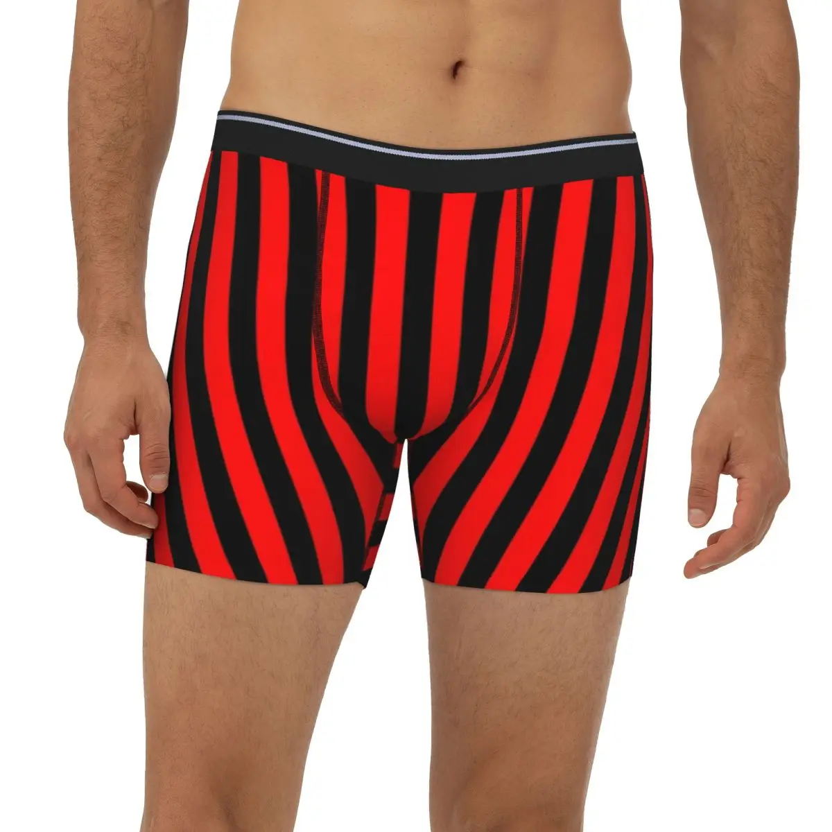 

Red And Black Vertical Stripes Long Boxer Underpants Short Male Panties Ventilate Underwear for Homme Man Boyfriend Gift