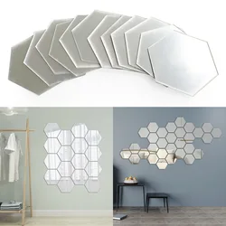 Miroir mural hexagonal géométrique 3D en acrylique, autocollants de fond de salon, décor de chambre à coucher, accessoires pour la maison, cadeau, 12 pièces