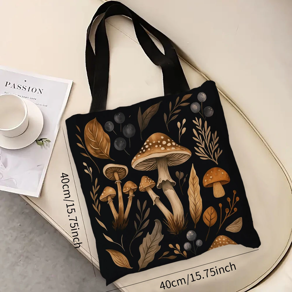 

Большая сумка через плечо с грибным узором, повседневная многоразовая сумка для женщин, сумка для покупок, продуктовая рабочая сумка 7,3