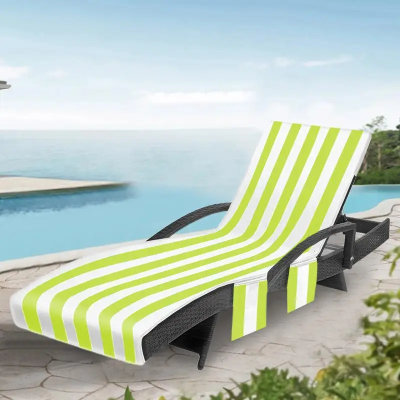 Beach Chair Towel Stripe Pool Chair Towel With 3 Pockets Giant Size Pool Chair Cover For Beach Outdoor Sunbathing Garden Hotel