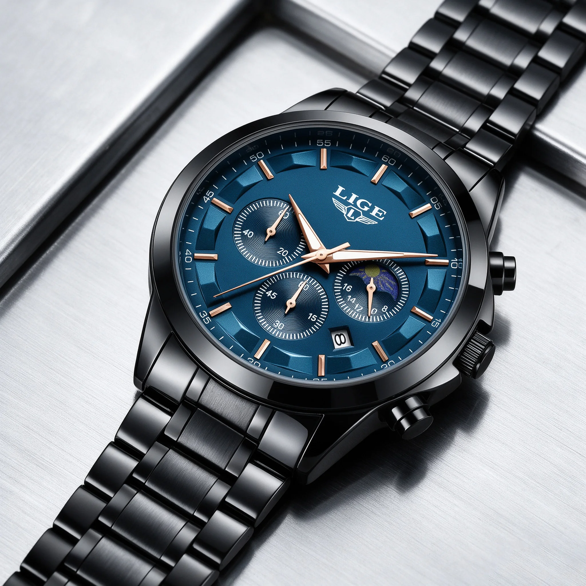 LIGE Fashion Luxury Mens Watches Business Quartz Wristwatches Sports Waterproof Luminous Steel Watch for Man Relojs Hombre