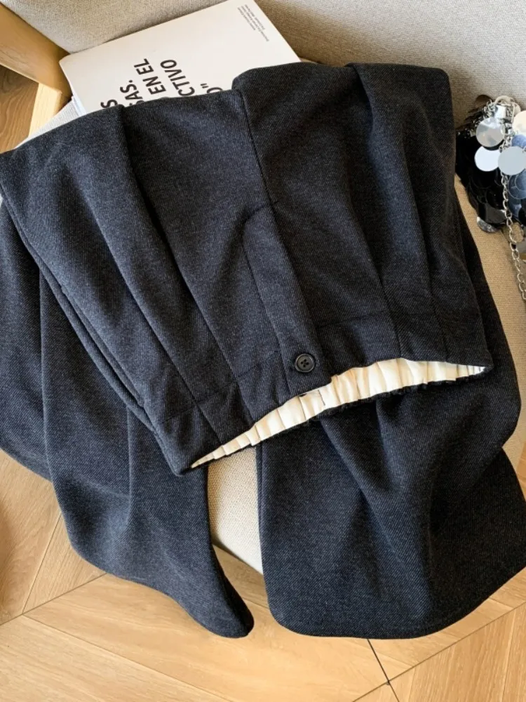 

Шерстяные брюки-палаццо с высокой талией, прямого кроя, повседневные, для женщин, весна-осень, модные, свободные, струящиеся