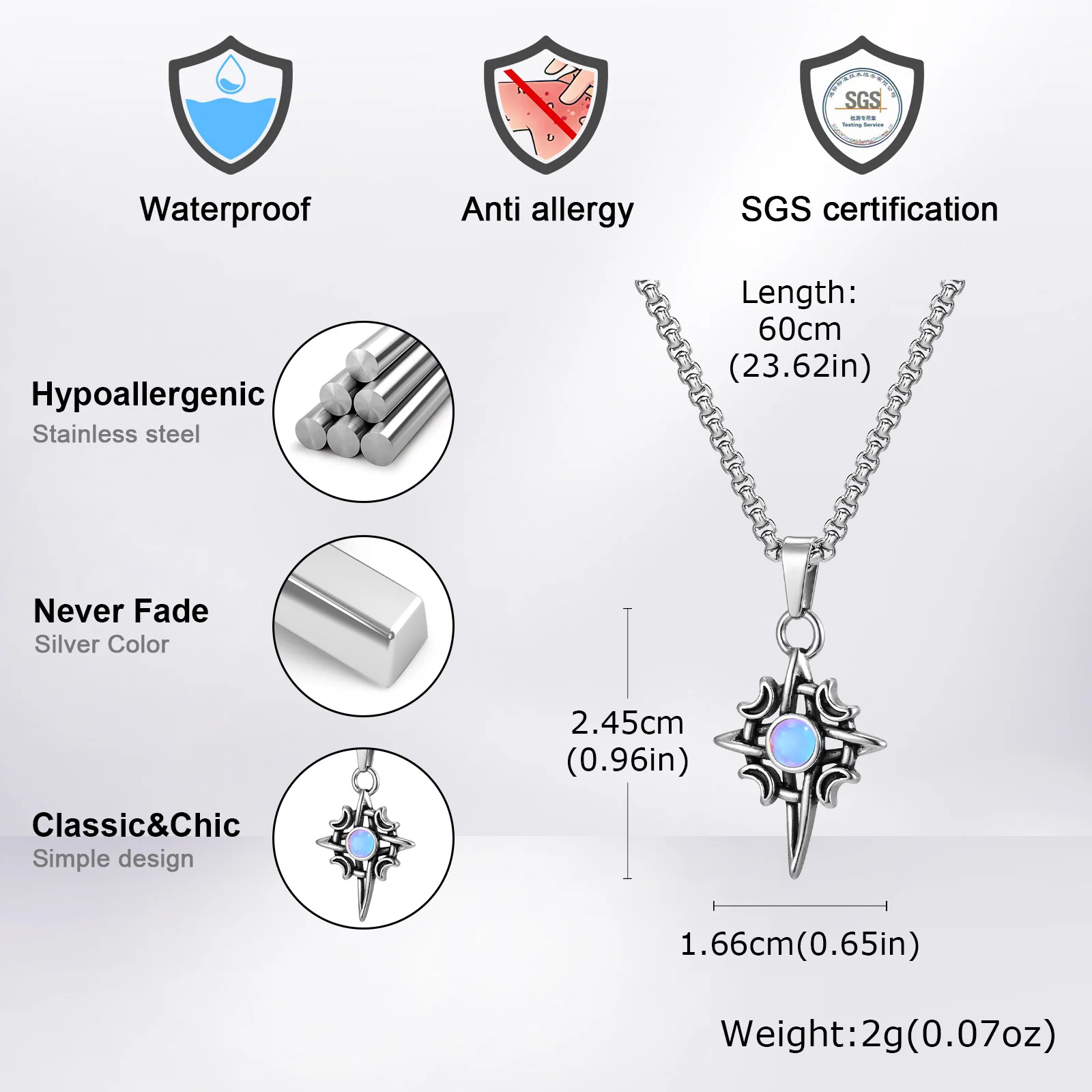 Mondstein-Anhänger-Halsketten für Männer und Jungen, Wikinger-Halskette aus Edelstahl mit keltischem Knoten, stilvoller Amulett-Schmuck, Geschenk für ihn – Detail 5