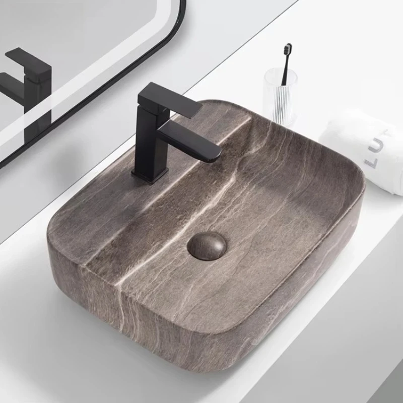 

Round square marble stone bathroom ceramic sink