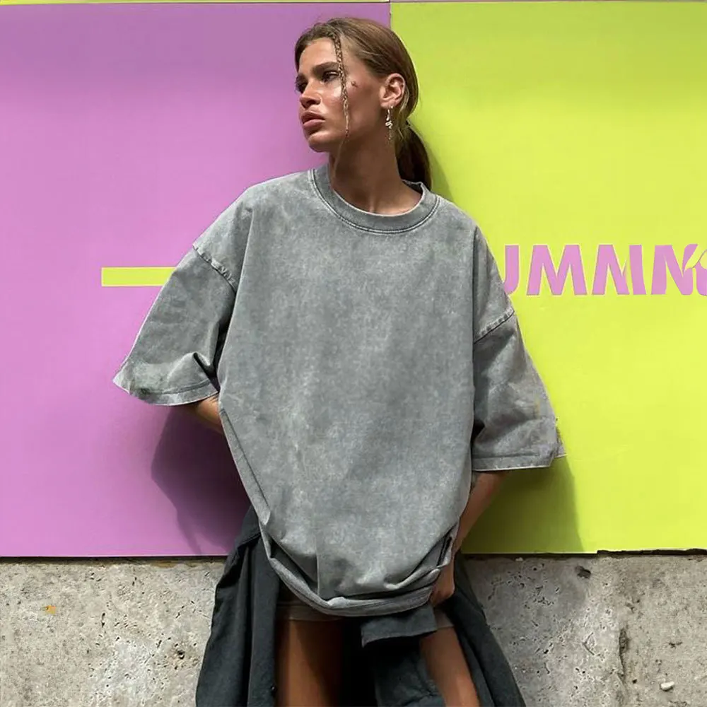 

Women VintageT-shirt Top Washed Old Batik Short-sleeved T-shirt Summer Loose Casual Crew Neck Half-sleeved T-shirt Ropa De Mujer