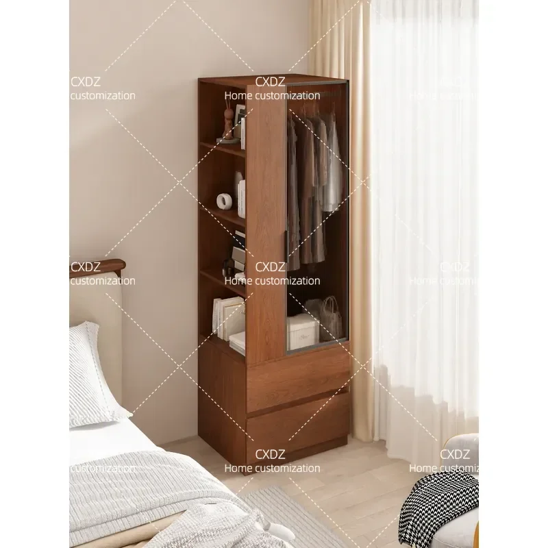 Custom Solid Wood Antique Corner Bedside Table Wardrobe Integrated Bedroom Storage Cabinet Small Apartment Simple Single Door