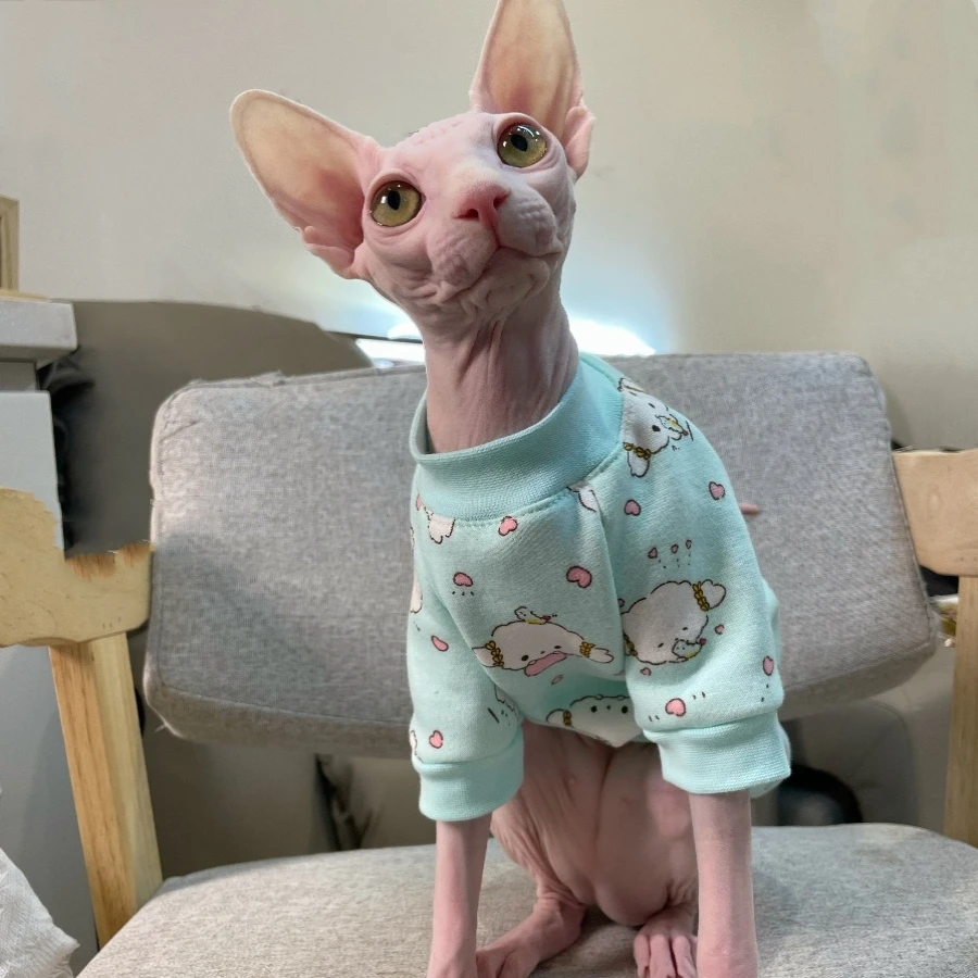 Warm Coat for Sphynx Cat in Winter Soft Fleece Cartoon Sweatshirt for Kittens small dogs Loungewear for Devon Rex Cat Supplies