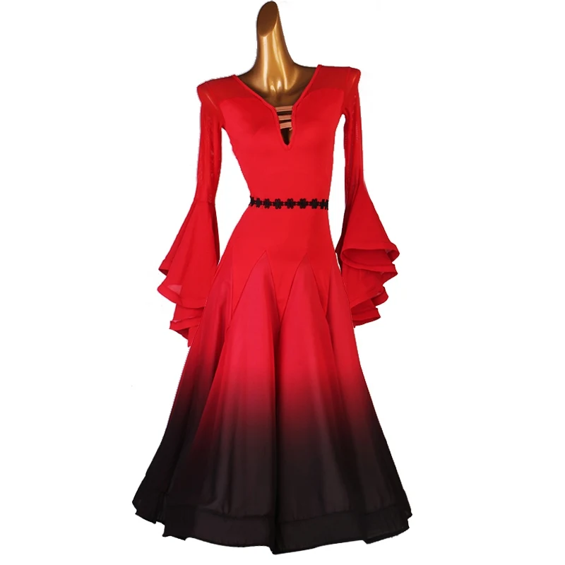 Gradient Long Sleeve Waltz Dresses Women Ballroom Dancing Competition Dress Standard Modern Dance Costume Female Dancewear 3447