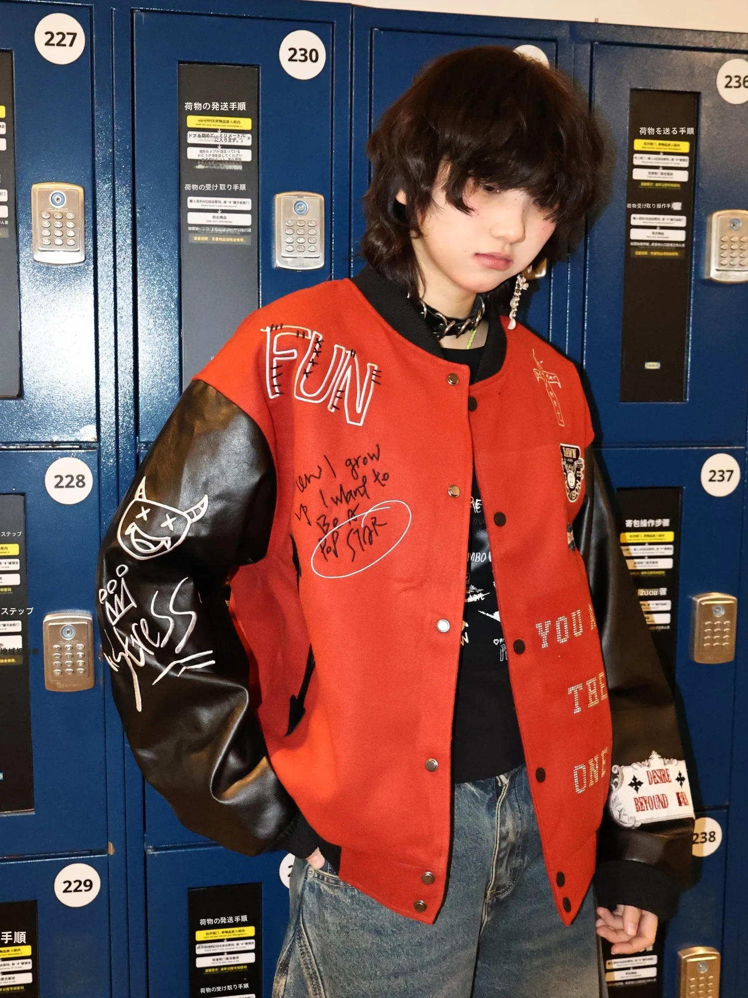 

Retro Sle Motorcycle Jaet Women's Loose PU Leather Sve Baseball Coat adow Pl fiti American Sle Bae Design