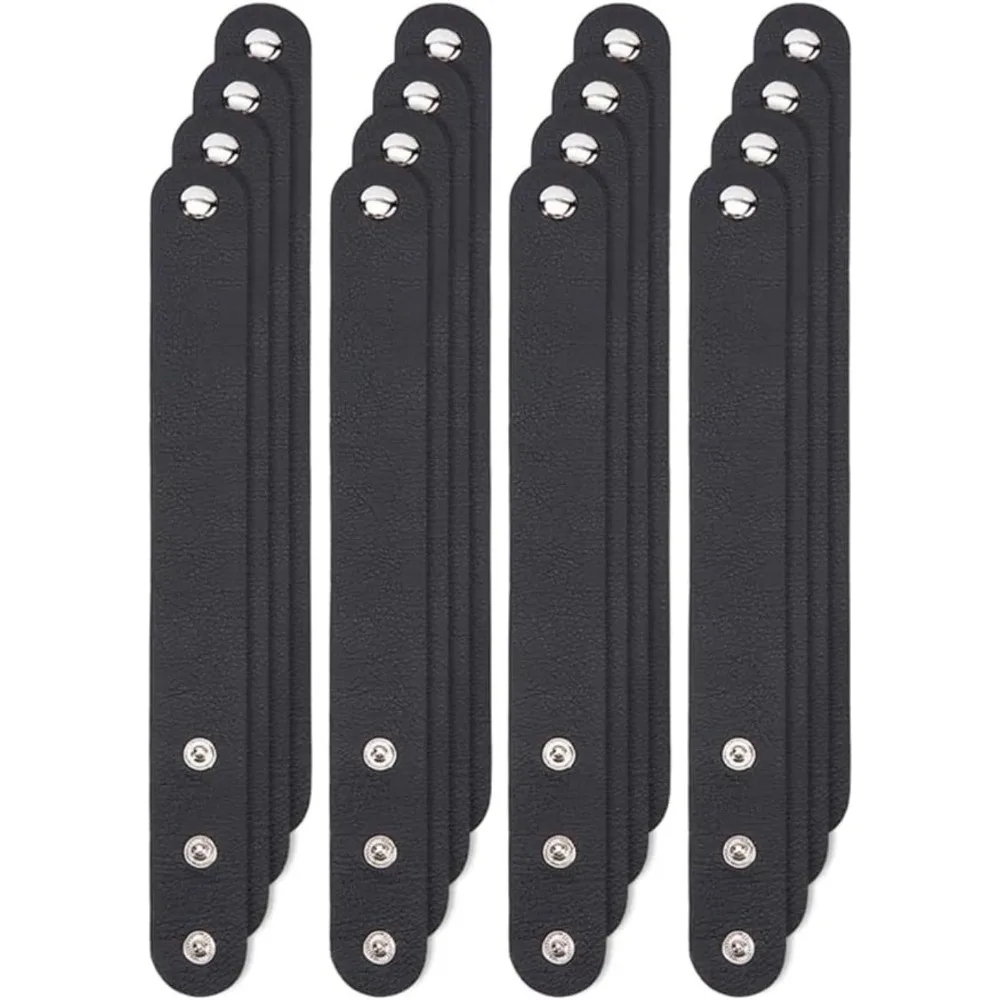 

12pcs 8.7x1 Inch 3 Snap Genuine Leather Bracelet Adjustable Plain Leather Bracelets Black Leather Snap Bracelet making kit