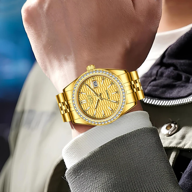 

LIGE модные роскошные часы для мужчин, деловые часы из нержавеющей стали с бриллиантами, автоматический механизм с автоматической датой, мужские часы, мужской подарок