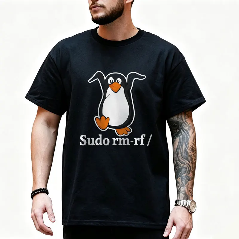 Tux Linux Pinguin Sudo Rm Rf _ Computerfreak Hack Graphic T‑Shirt for Programmer Software Engineers Geek IT Developer Gift Tees