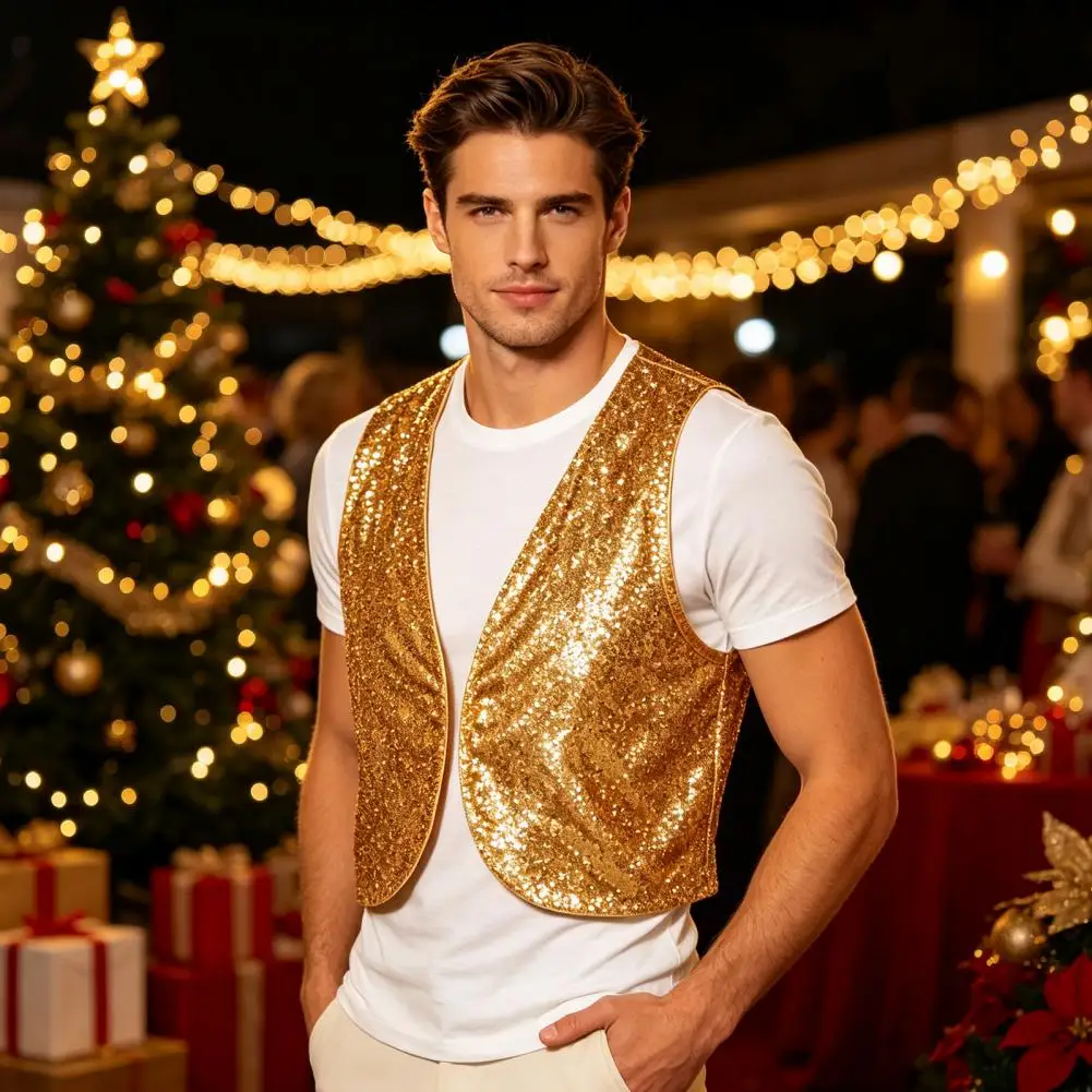Shiny Sequin Vest for Kids Adults, Sparkling Disco Party Vest,Performance Costume for Halloween Christmas And Stage Shows