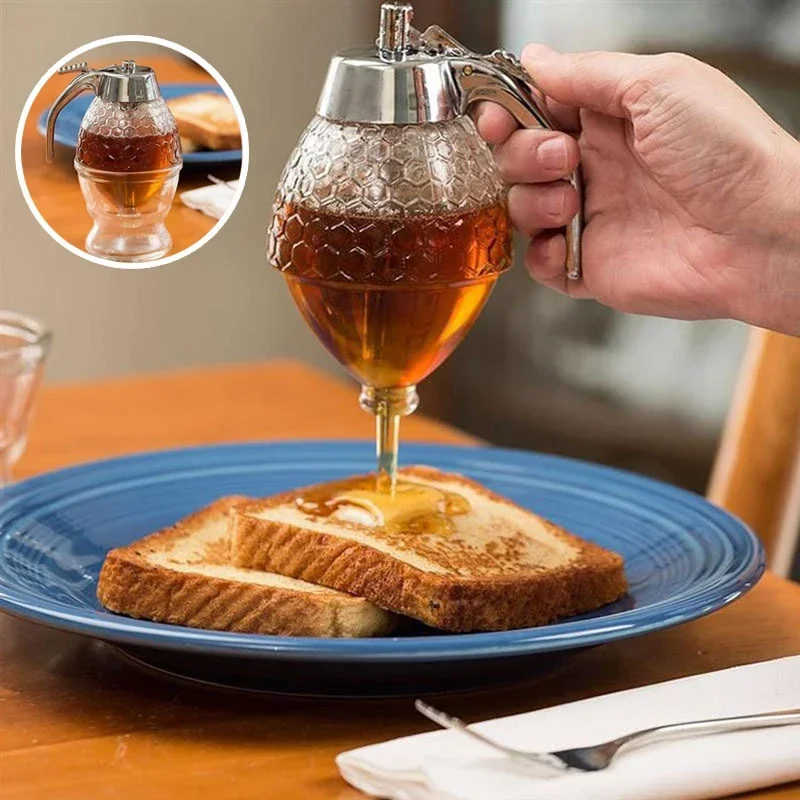 1PC Sauce Syrup Squeeze Bottle Stand Holder Storage Pot Bee Drip Dispenser Kettle Honey Jar Container Kitchen Accessories Tools