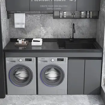 Moderní balkonová skříň na prádlo, kombinovaná dvojitá pračka se sušičkou, dvojité umyvadlo z křemenného kamene 6 nejlepší prodej skříňka pračky - №6