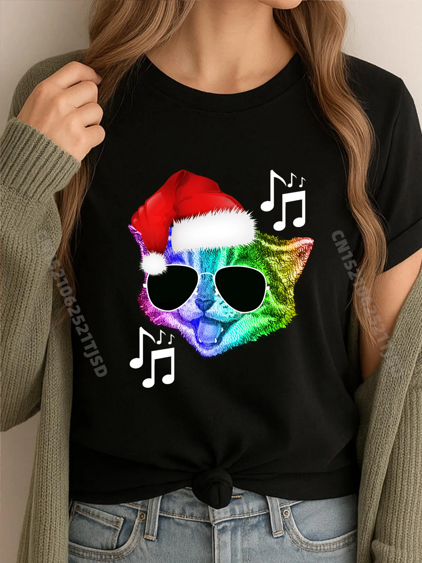 

Забавные красочные Радужные DJ-музыка Китте Кот Санта-Рождество забавные рубашки удобная бесплатная доставка одежда День памяти