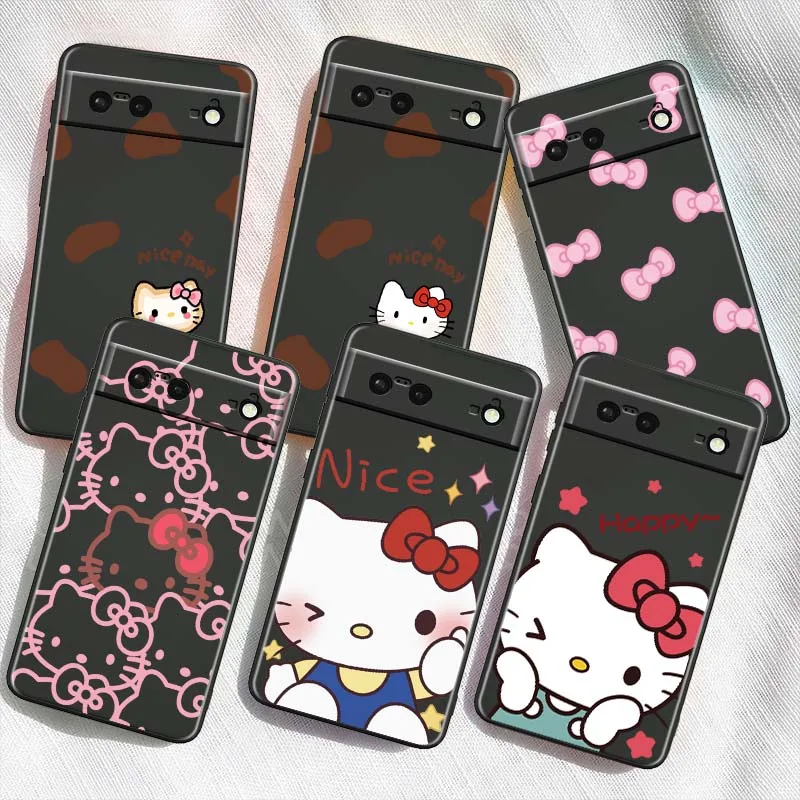 

Sanrio Cartoon Hello Kitty For Google Pixel 9a 9 8A 8 7 7A 6 6A Pro XL 2024 5G Black Soft TPU Silicone Cover Phone Case