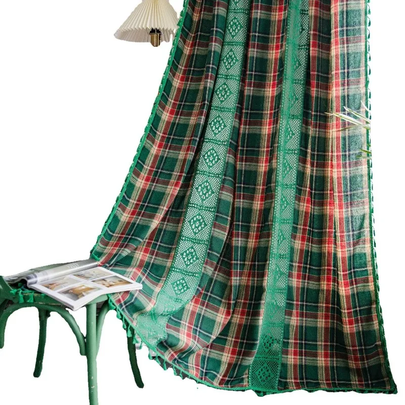 

Green lattice curtains, semi-blackout living room bedroom bay window