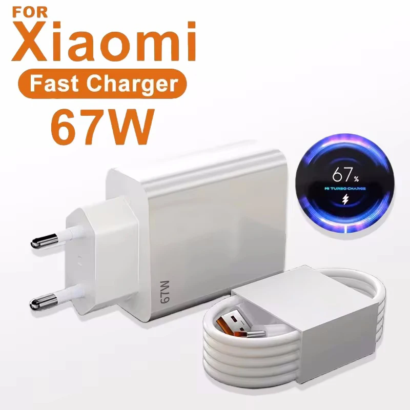 67W GaN USB Fast Charging Quick Charger QC3.0 USB Type C Cable for Xiaomi 14 13 12 Redmi Note Turbo Mobile Phone Charger Adapter