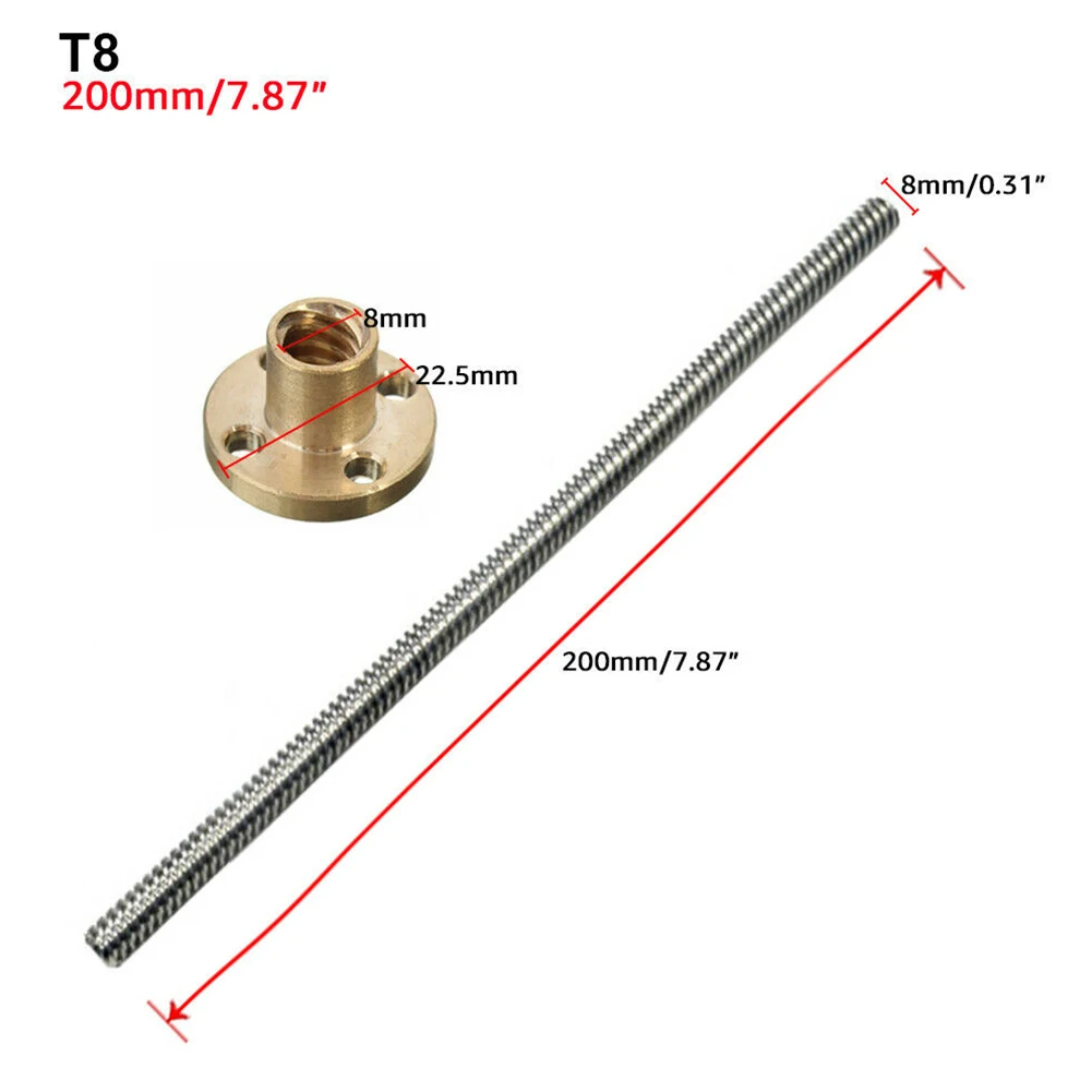 Screw 8mm Stainless Steel Trapezoidal Screw Rod and Brass Nut for Industrial Automation Equipment Screw 8mm Stainless
