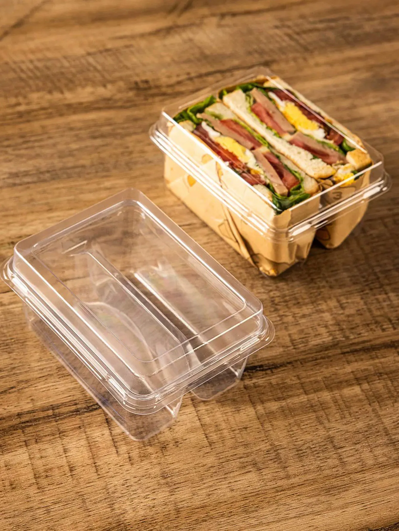 Sandwich-Verpackungsbox mit Doppelteilen, transparente, quadratische, trendige Einweg-Box für Brot und Toast, 10 Stück – Detail 2