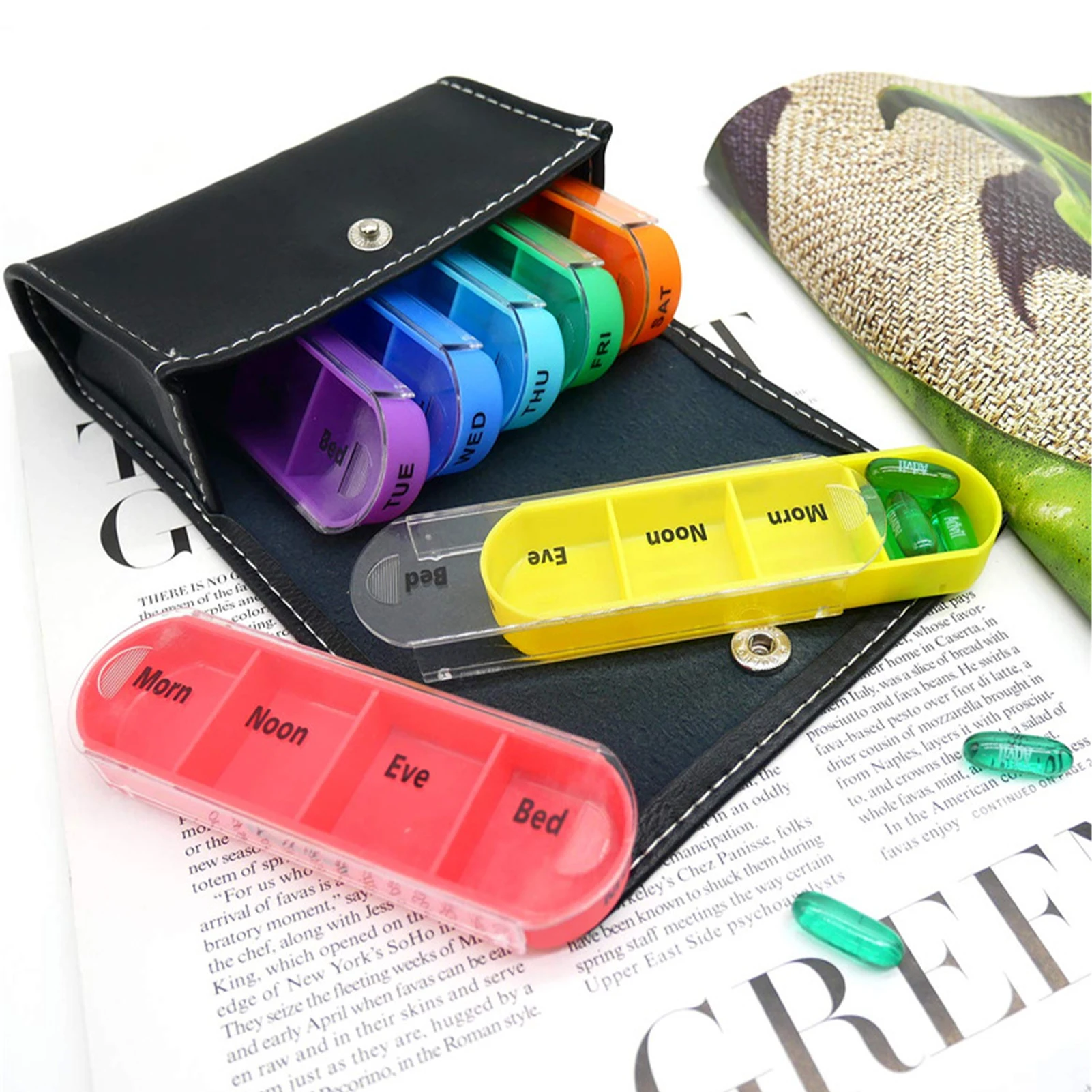 Pill Organizer for Travel Weekly Pill Box 7 Day Pill Case Daily Medicine Organizer 7 Compartments Pill Container