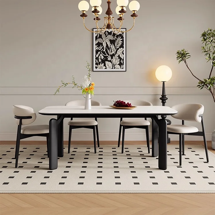 

# Italian Minimalist White Luxury Solid Wood Table Legs Rectangle Table Sintered Stone Marble Restaurant Furniture