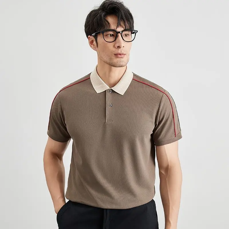 Korean Lapel Slim Summer Men Short Sleeve Polo Shirts Smart Casual Simplicity Breathable Business Solid Cotton Comfort Tops