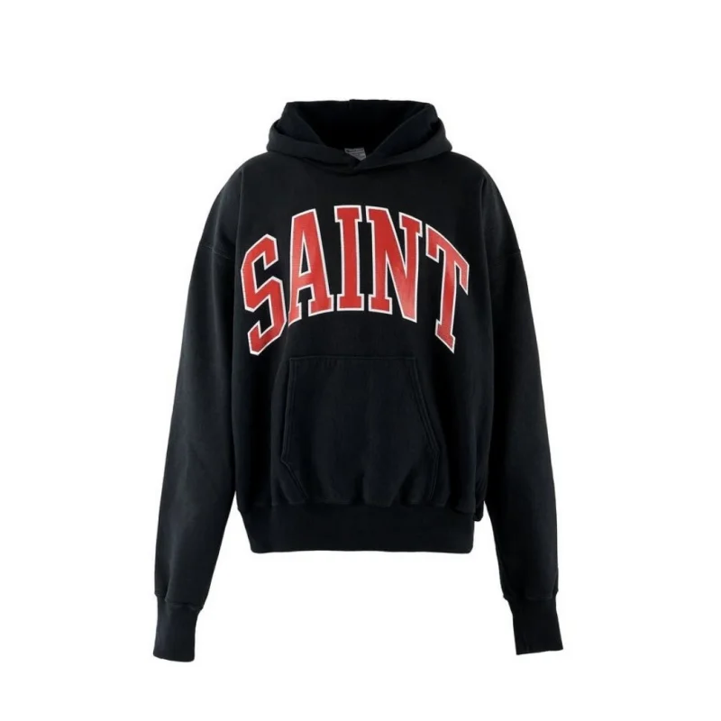 

Casual Heavyweight Fabric Vintage Letter Pattern Print Saint Black Hoodie Mens Womens Casual Loose Fall Winter Oversized Pullove