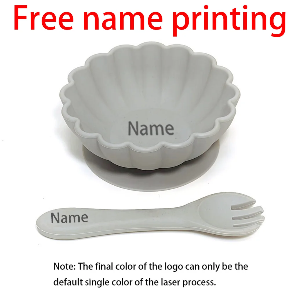 

Free Name Printing 2PCS Silicone Tableware Bowl & Fork Set Suitable for Boys & Girls Holiday Gift