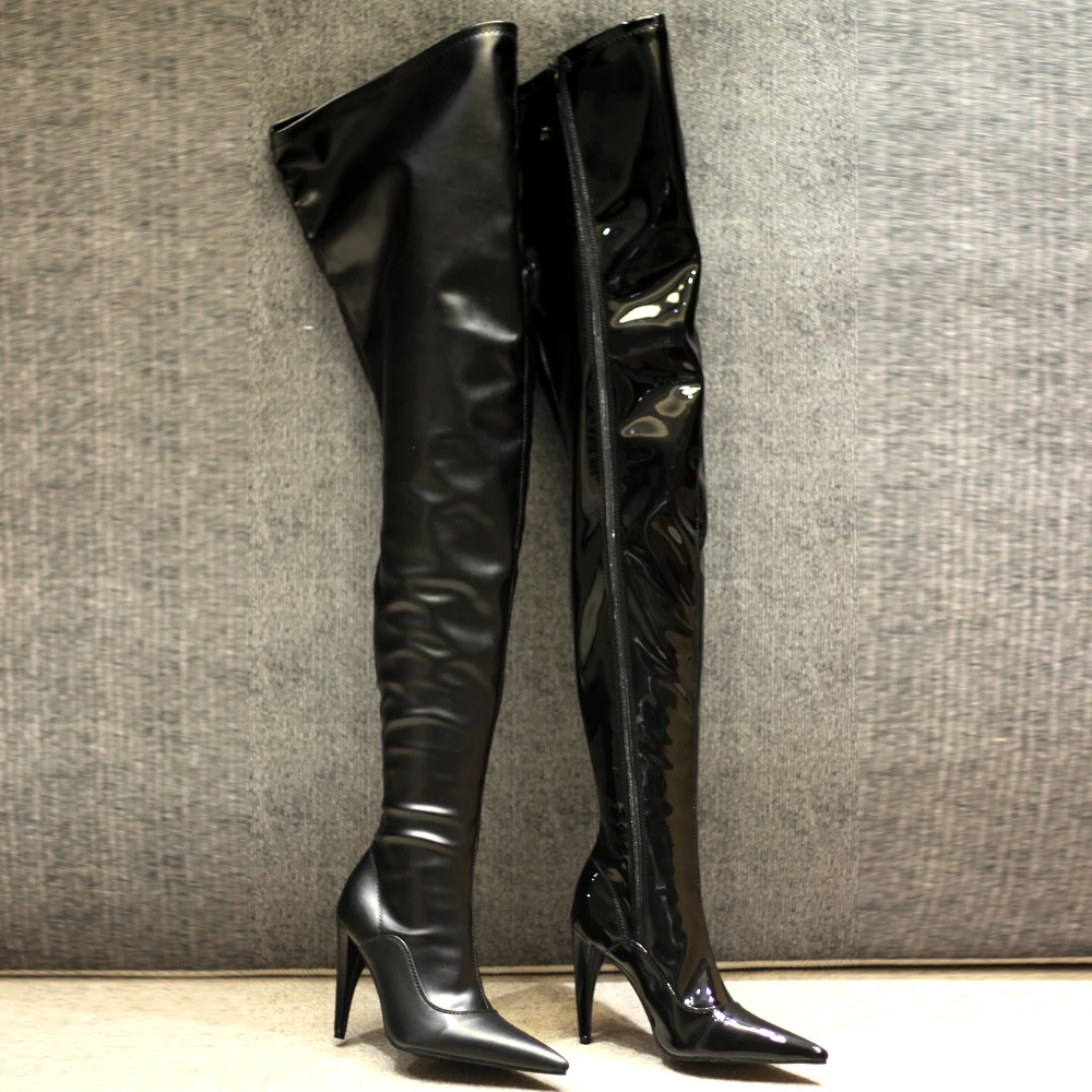 

Простые эластичные сапоги до бедра на высоком каблуке-шпильке 3,9 дюйма, обувь для вечеринок, большой размер