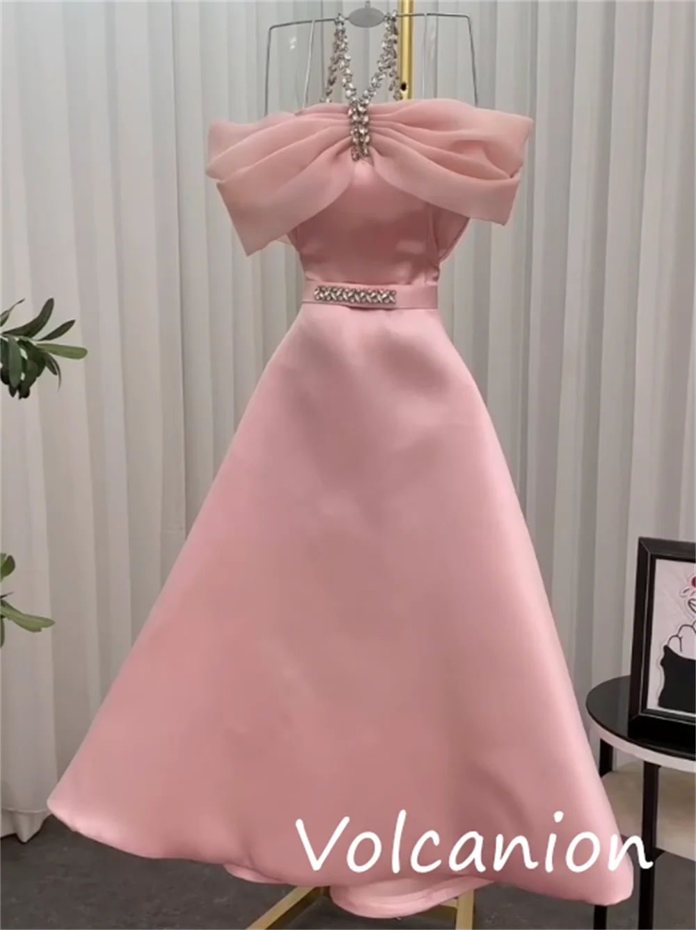 Customized Chinese Style Jersey Sequined Pleat A-line Off-the-shoulder Midi Dresses Bespoke Occasion Sexy