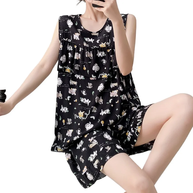 Artificial Cotton Cool Feeling Comfortable Home Can Wear Summer Suit Cotton and Silk Pajamas Women's Vest Sleeveless Suspender