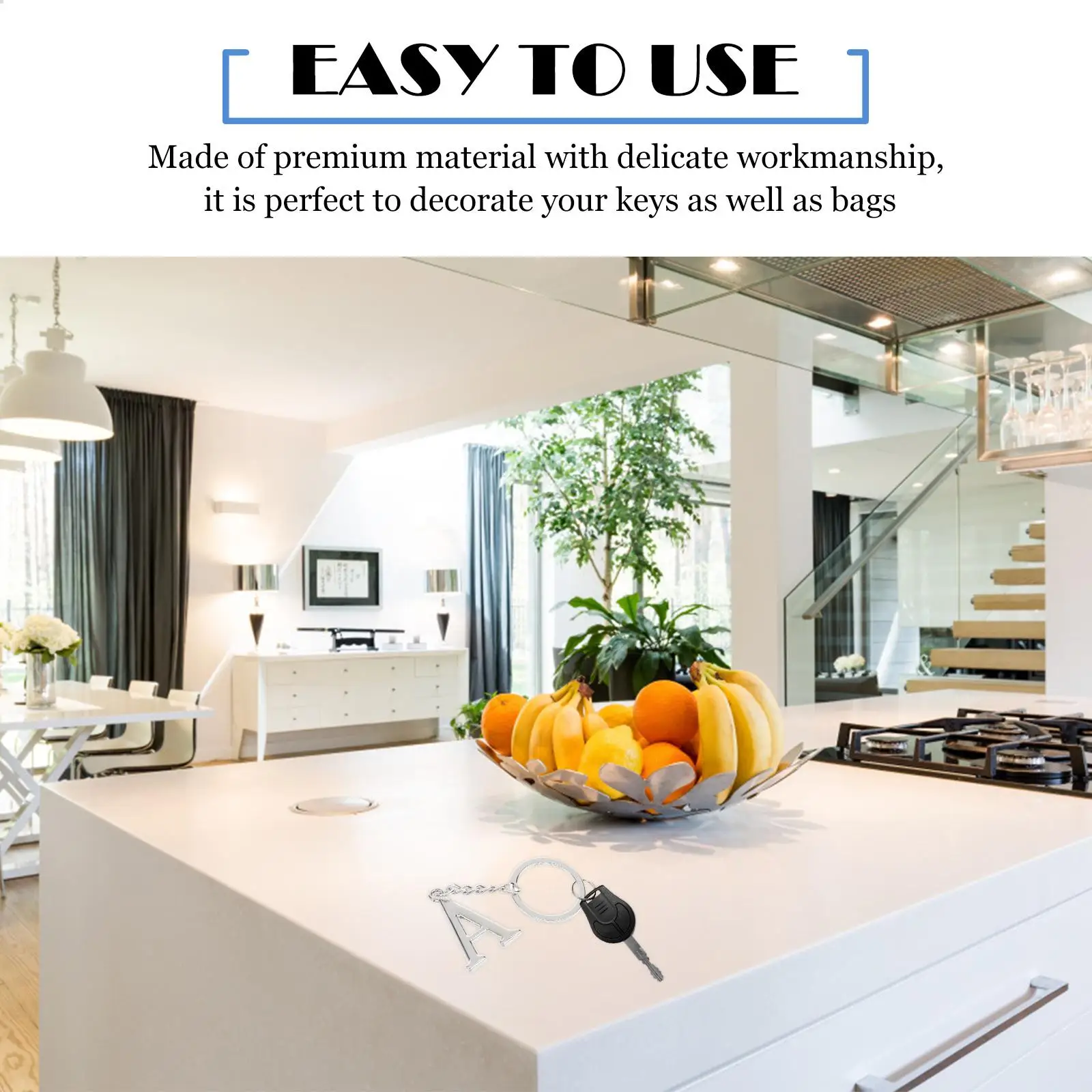 Simple Stylish Letter A Key Chain Metal Key Alphabet Keychain Bag Pendant Charm Birthday Gift (Silver)